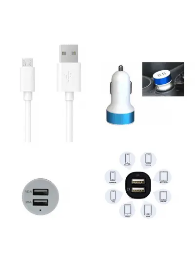 Çift USB Girişli 3.1 Çıkışlı Seyahat Seti Android / Micro Usb