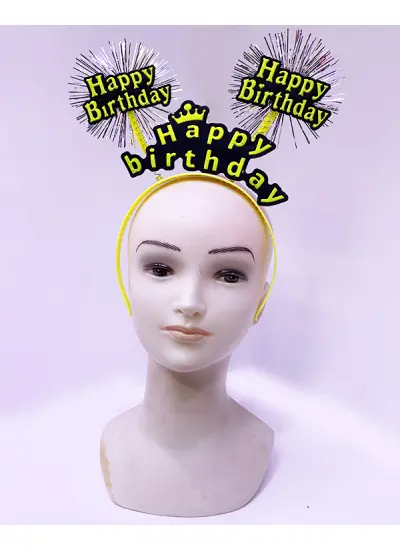 Happy Birthday Püsküllü Neon Sarı Renk Doğum Günü Tacı 22x19 cm