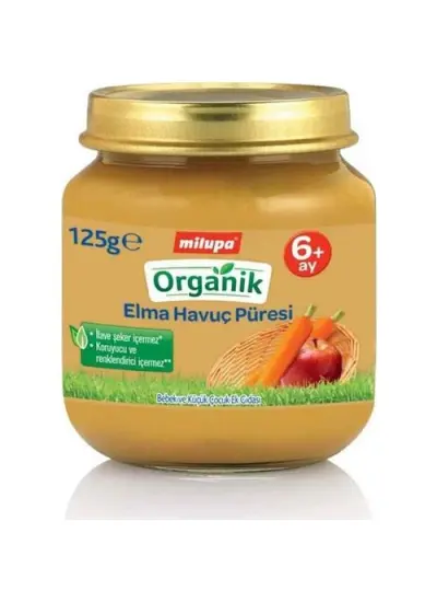 Milupa Organik Elma Havuç Püreli Kavanoz Maması 125 Gr