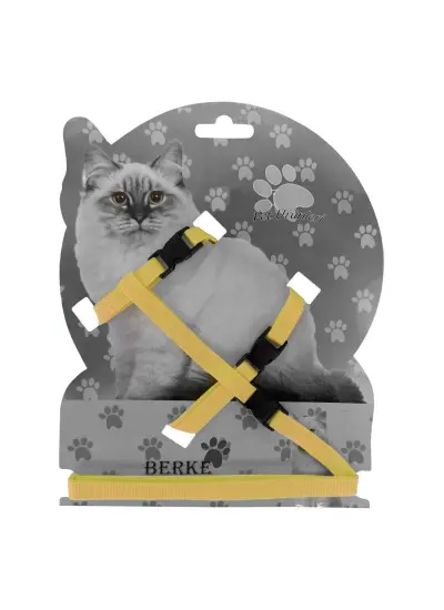 Gezdirme Kayışlı Dokuma Kedi Göğüs Tasma Seti 20*32-120 cm Sarı