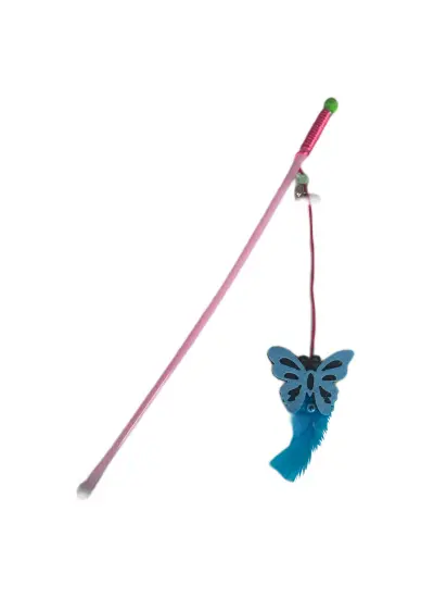 Plastik Saplı Kedi Oltası Kelebek Karışık Renk 42 cm