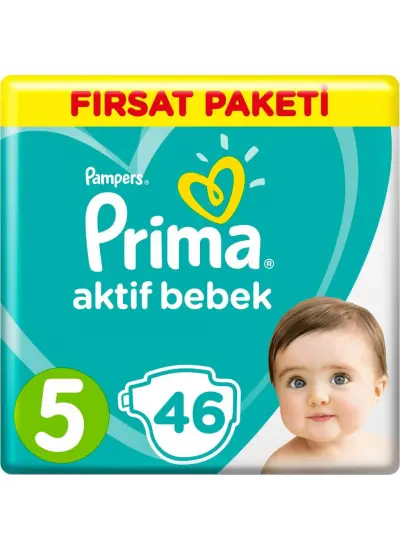 Prima Bebek Bezi Aktif Bebek Fırsat Paket 5 Beden 46 Adet