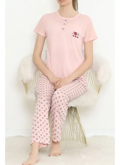 Düğmeli Pijama Takımı Pembe