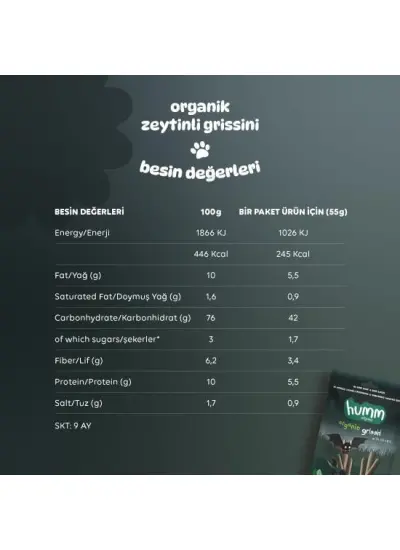 Humm Organik Vegan Zeytinli Grissini 55 Gr