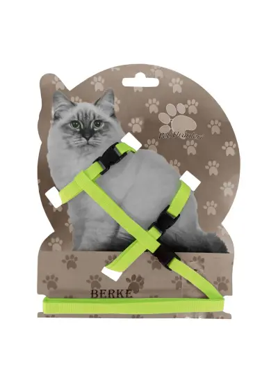 Gezdirme Kayışlı Dokuma Kedi Göğüs Tasma Seti 20*32-120 cm Neon Sarı