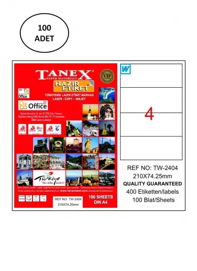 Tanex Tw-2404 210X74,25 Mm Lazer Etiket 100 Adet