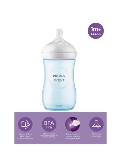 Avent Doğal Tepkili Natural Response PP Biberon 260ml 1+ Ay Mavi