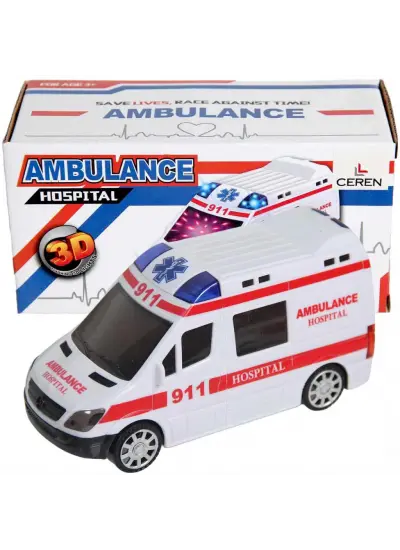 SOS Sesli ve 3D Işıklı Çarp Dön Pilli Ambulans