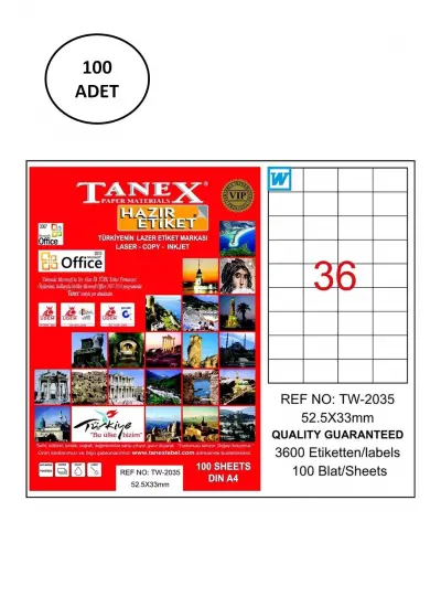 Tanex Tw-2035 Lazer Etiket 52x33 Mm 100 Lü