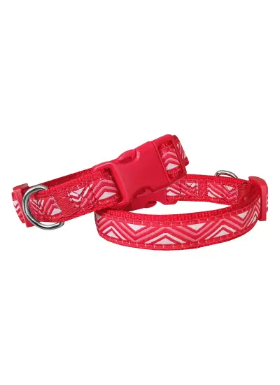 Dalga Desenli Dokuma Köpek Boyun Tasması 2 cm x 31-47 cm Kırmızı