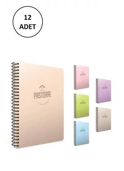 Gıpta Pastoral Spiralli Pp Kapak Defter 17x24cm 72 Yaprak Kareli (12 Adet)