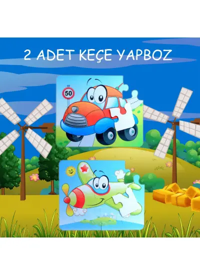 Uçak Araba 3+ Keçe Yapboz - 3 Yaş Puzzle