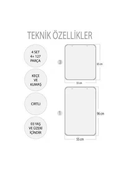 4 Set  127 Parça  İskelet , İç Organlar Sistemi , Takvim ve Duyguları Öğreniyorum Keçe Cırtlı Duvar Panoları , Eğitici Oyuncak