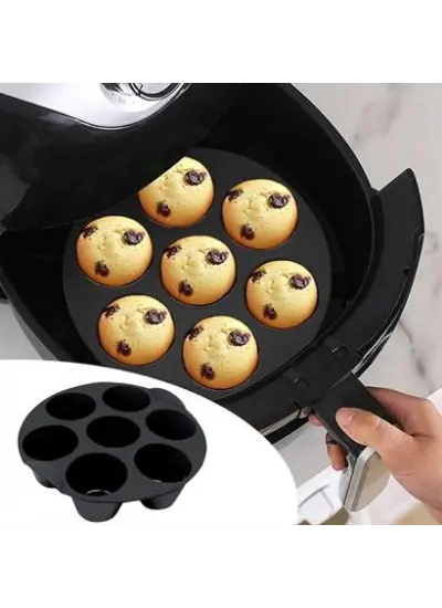 7 Gözlü Silikon Çok Amaçlı Airfryer Muffin Cupcake Kek Ve Çörek Pişirme Kalıbı