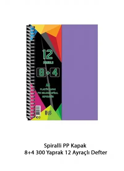 Spiralli PP Kapak 8+4 300 Yaprak 12 Ayraçlı Defter