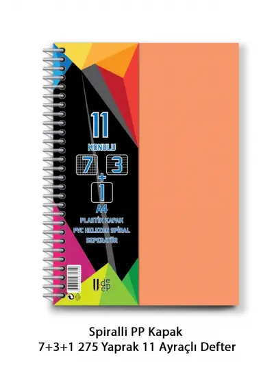 Spiralli PP Kapak 7+3+1 275 Yaprak 11 Ayraçlı Defter