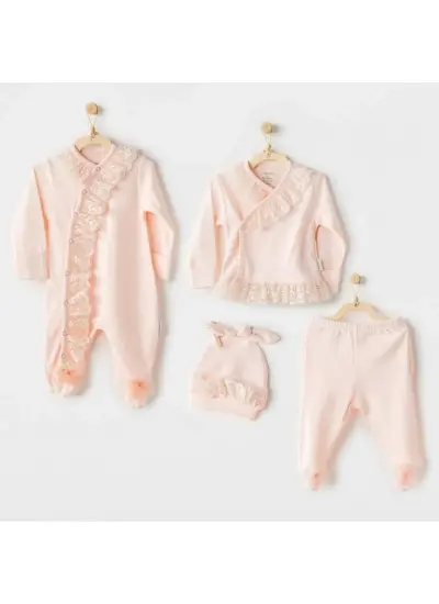 Nessiworld   AC25312 Newborn Chic Girl Tüllü 4'Lü Hastane Çıkışı Salmon