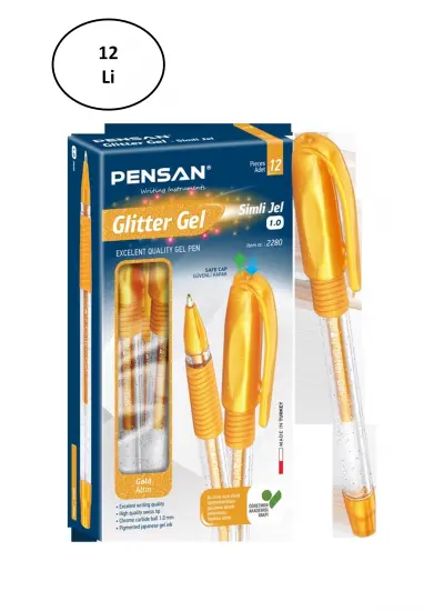 Pensan Glitter Simli Jel Kalem 1 Mm Altın 12li