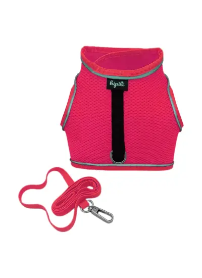 Çift Kilitli Sportif Kedi Köpek Göğüs Tasma Seti 32-40 cm Medium Pembe