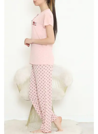 Düğmeli Pijama Takımı Pembe