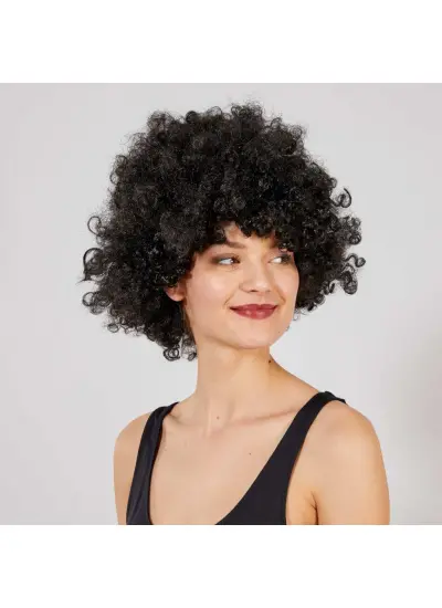 Siyah Renk Kıvırcık Afro Bonus Peruk