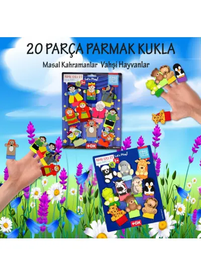 2 Set - 20 Parça  Masal Kahramanları ve Vahşi Hayvanlar Parmak Kukla