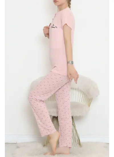 Düğmeli Pijama Takımı Pudra2