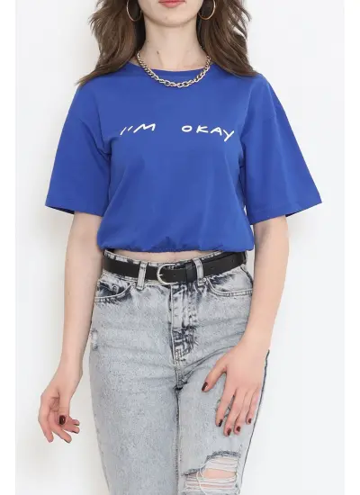 Beli Lastikli Crop Tişört Saks