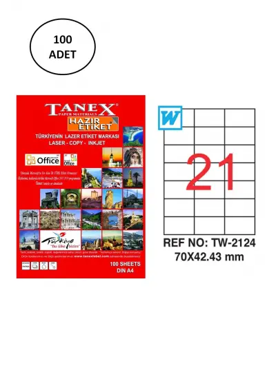 Tanex Tw-2124 Lazer Etiket 70X42 Mm 100 Lü