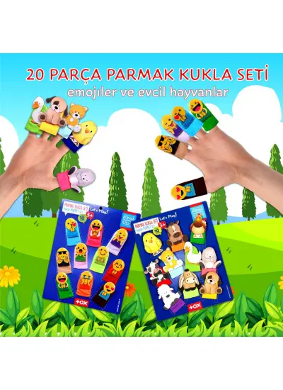 2 Set - 20 Parça  Emojiler ve Evcil Hayvanlar Parmak Kukla