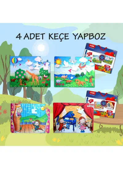 4 Set - 96 Parça  Origami ve Sahne 5+ Keçe Yapboz - 5 Yaş Puzzle