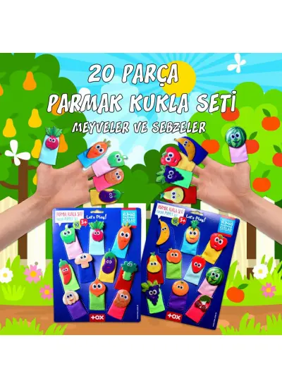 2 Set - 20 Parça  Meyveler ve Sebzeler Parmak Kukla