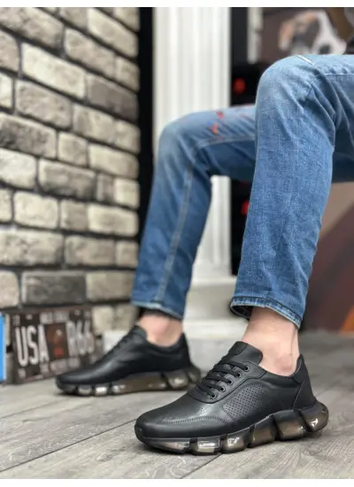 İçi Dışı Hakiki Deri Rahat Taban Siyah Sneakers Casual Erkek Ayakkabı