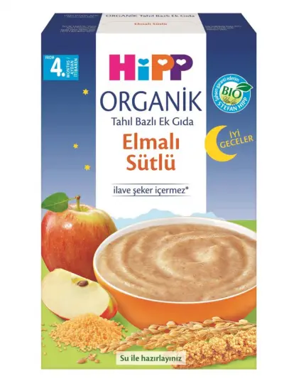 p Organik İyi Geceler Elmalı Sütlü Tahıl Bazlı Ek Gıda 250 Gr