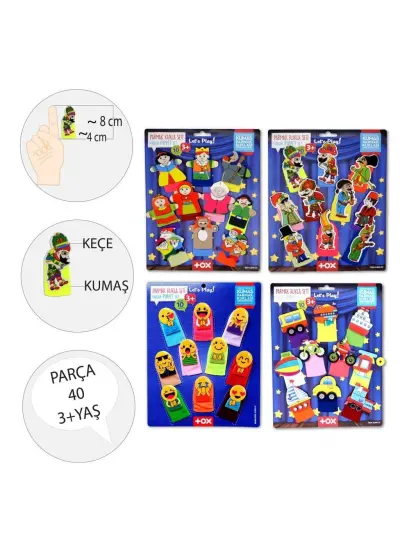 4 Set - 40 Parça  Masal Kahramanları , Emojiler, Karagöz  Hacivat ve Taşıtlar Parmak Kukla