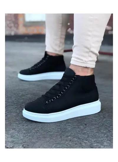 Siyah Bağcıklı Sneakers  Yarım Bilek Bot