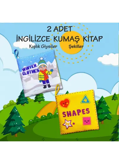 2 Kitap  İngilizce Kışlık Giysiler ve Şekiller Kumaş Sessiz Kitap