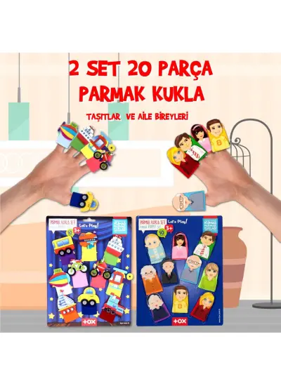 2 Set - 20 Parça  Taşıtlar ve Aile Bireyleri Parmak Kukla