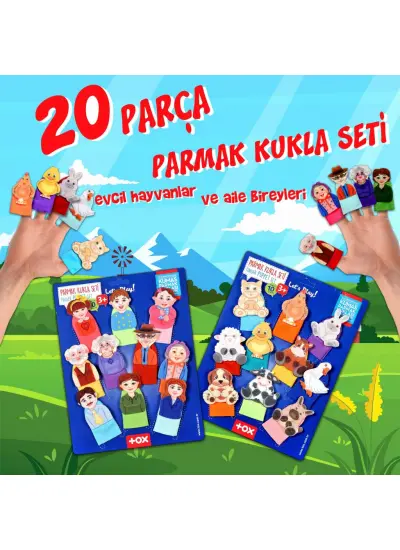 2 Set - 20 Parça  Evcil Hayvanlar ve Aile Bireyleri Parmak Kukla