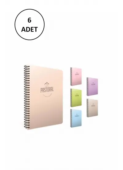 A4 Spiralli Defter Pastoral Plastik Kapak Kareli 120 Yaprak 3-3248000-2011 Asorti 6 Adet