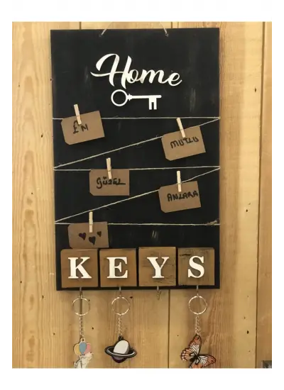 Dekoratif Home Keys Ahşap Resimlik Ve Notluk (siyah)