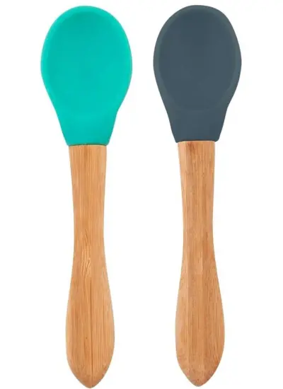 Nessiworld  Bambu Saplı Silikon Mama Kaşığı 2li Aqua Green / Deep Blue