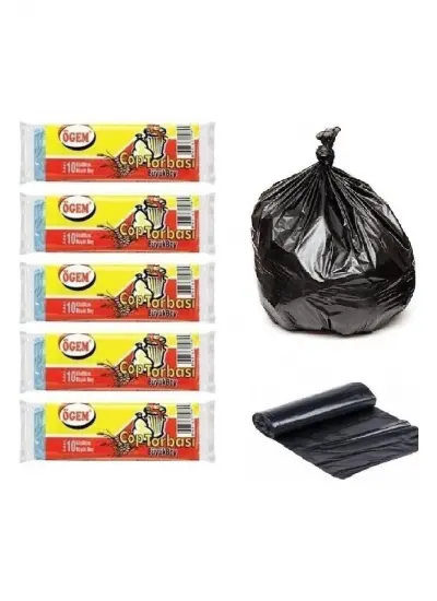 Ögem Büyük Boy Çöp Poşeti 65x80 Cm 50 Lt 10lu Rulo 5 Paket Siyah