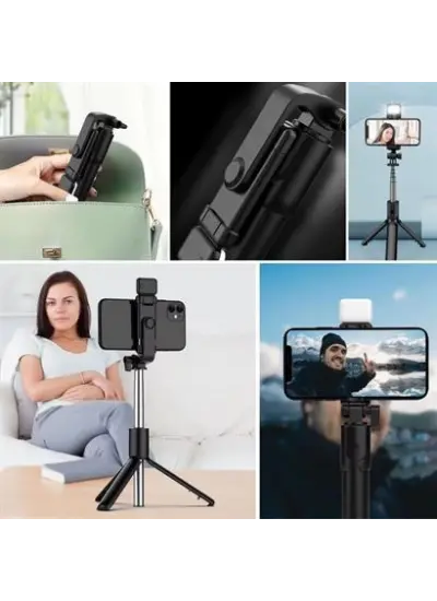 Kendiliğinden Led Işıklı Kumandalı Uzayabilen Selfie Çubuğu,masa Üstü Tripod