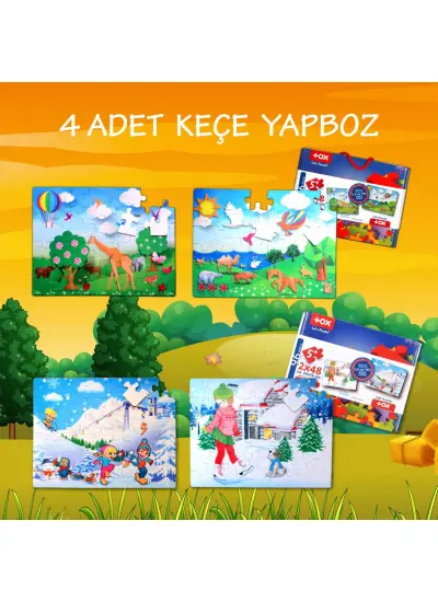 4 Set - 96 Parça  Kış ve Origami 5+ Keçe Yapboz - 5 Yaş Puzzle