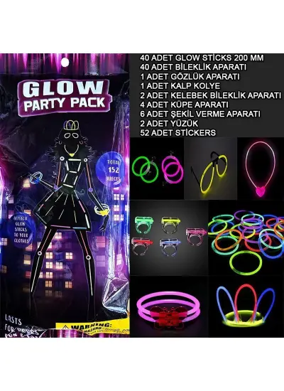 Glow Parti Seti 152 Parçalık Lüks Glow  Kostüm Seti