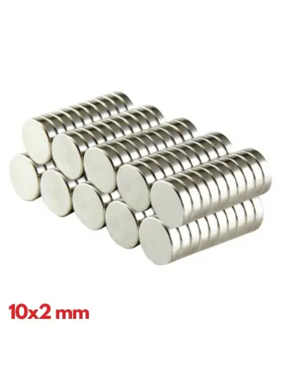 N35 10x2 Mm Neodyum Mıknatıs 100 Adet, Yuvarlak, Nikel Kaplamalı Kaliteli Ve Dayanıklı Ürün