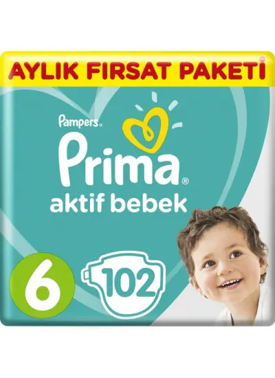 Nessiworld Prima Bebek Bezi Aktif Bebek 6 Beden Aylık Fırsat Paketi 102 Adet