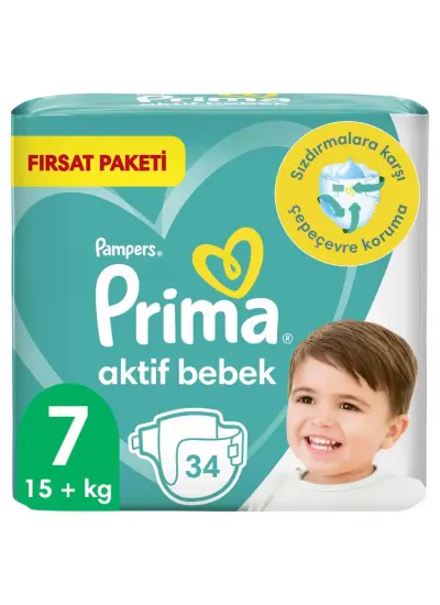 Nessiworld Prima Bebek Bezi Aktif Bebek Fırsat Paket 7 Beden 34 Adet