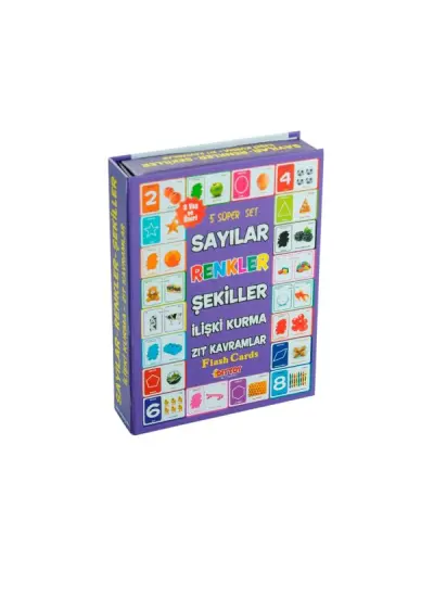 1413 DıyToy, Flash Cards - 5 Süper Set - Sayılar+Renkler+Şekiller+İlişki Kurma+Zıt Kavramlar / +2 yaş